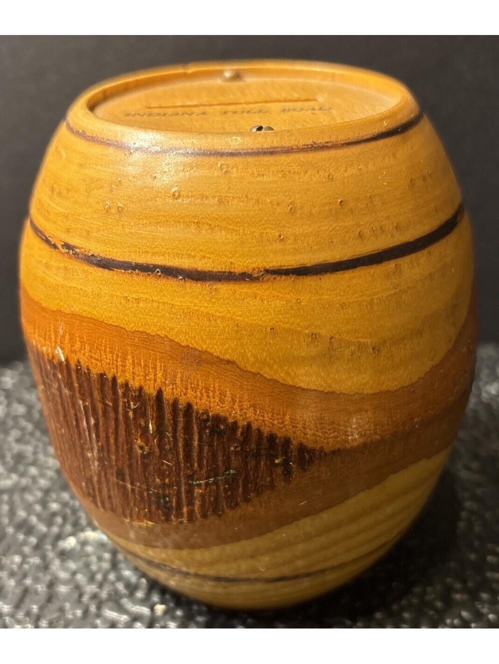 Vintage Hard  Wooden Barrel Indiana Toll Roads Bank Piggy Bank Souvenir
